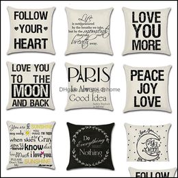 Pillow Case English Letter Home Linen Sofa Pillowcase Single-Sided Printi Dhg9J