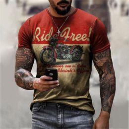 Men's T-Shirts Summer Men's Oversized Retro Short-Sleeved Fashion Motorcycle Series Patterns 3D Printed O-Neck T-ShirtMen's