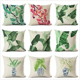 Cushion/Decorative Pillow Green Plant Leaves Cover Polyester Cushion PillowCase Pillows Decor Home Car Seat Square Throw For BedroomCushion/