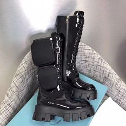 Женские на коленные сапоги Rois Neynon Derby Martin Boots с сумкой боевые патентные кожаные туфли боевые ботинки черные резиновые подошвы обувь NO49