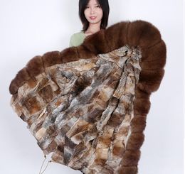 Brown White Rex Rabbit Fur Lining Long Khaki Jacket Outdoor Women Parkas Dark Brown Fox Furs Trim Plackets Mukla Brand