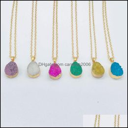 Pendant Necklaces Pendants Jewelry Natural Quartz Crystal Stone Gold Plated Irregar Colorf Chain Dru Dhyv6