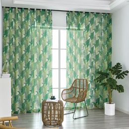 Curtain & Drapes Green Tropical Printed Tulle Curtains For Living Room Bedroom Sheer Window Treatments Voiles Home Decor DrapesCurtain