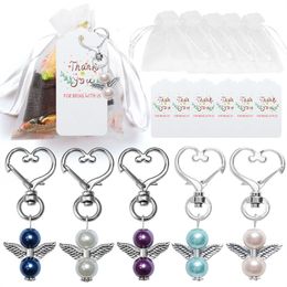 20pcs/set Angel Keychain Favours with Thank you Kraft Tag White Organza Bags for Girl Boy Baptism Wedding Party Favours