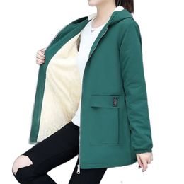 4XL Women Windbreaker Autumn Womens Fleece Jacket Coats Loose Hooded Mid Long Overcoat Zipper Pocket Female Basic Coat 220722