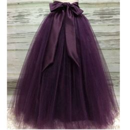 Gonne lunghe in tulle viola scuro gonfio per le donne con gonna tutu gonfia a fascia Riffon Donna adulta Saias Elastico su misura 210311