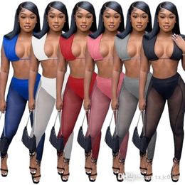 Summer Womens Swimwear 2Pcs Pants Set Sexy Crop Tops Mesh Sheer Pants Leggings Outfits Swimming Suit Luxury Beachwear