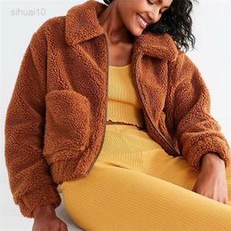 Autumn Winter Loose Faux Fur Coat Women 2021 Casual Warm Zipper Fur Jacket Plush Overcoat Pocket Plus Size Teddy Jacket female L220725