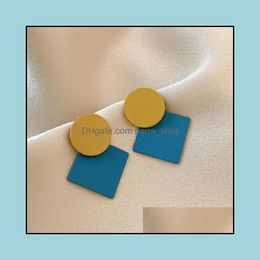 Dangle Chandelier Earrings Jewellery Korean Geometric Round Square Frosted For Women Fashion Temperament High Sense Of Niche Blue Yellow Col