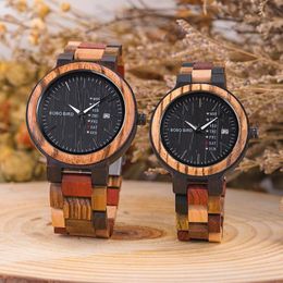 Wristwatches BIRD Wood Watch Men Women Quartz Week Date Couple Timepiece Colourful Wooden Band Logo Customise Gift Box Wholesale DropshipWris