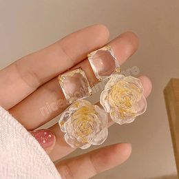 Koreanische elegante transparente Rose Blume Kristall Dangle Ohrringe Mädchen Modestampagner Pendientes Schmuck Geschenke