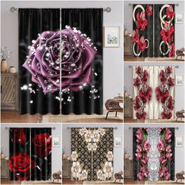 Curtain & Drapes Red Rose Printed For Bedroom And Living Room 2 Pieces Of Narrow Width Modern Aesthetically CurtainCurtain