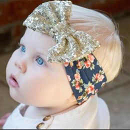 Baby Girls Headbands with Big Paillette Bow Kids Christmas Floral Head bands Sequins Bows Children Bowknot Hair Accessories
