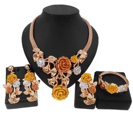 Earrings & Necklace Yulaili Classic Retro Rose Three-color Jewellery Set And Italian Asian Ladies Christmas Party Silver-plated SetsEarrings