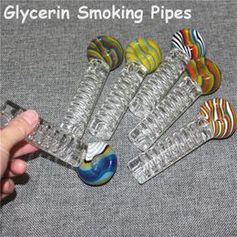 Freezable Glycerin Glass Smoking Pipes Heady Spoon Oil Burner Tobacco Pipe with cooling oil inside spiral tubes