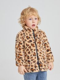 Toddler Boys Leopard Pattern Zipper Teddy Jacket SHE