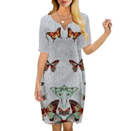 Women Dress Beautiful Butterfly 3D Printed VNeck Loose Casual Short Sleeve Shift Dress for Female Dresses Gray Dress 220616