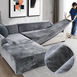 Velvet Plush L Shaped Sofa Velvet Covers for Living Room Elastic Couch Slipcover Chaise Longue Corner Stretch Sofa Cover Elastic 220513