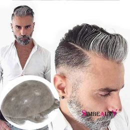 1B80 Grey Wave Real Human Hair Durable Toupee For Men Hairpiece Virgin Men's Wig Replacement System Natural Hairline Looking