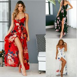 Party Dresses 2022 Fashion Spaghetti Strap Floral Printed High Slit Casual Homecoming Women Sexy Beach Evening Vestidos Daily Ritual