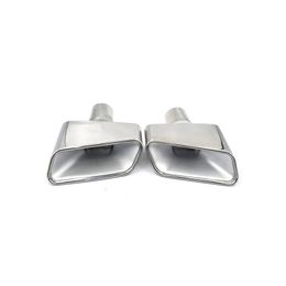 2 PCS Square Tube Nozzle Silver Stainless Steel Pipe Exhaust Muffler Tail Tips For BENZ S Class W221 S350 S300 S500 Car Styling