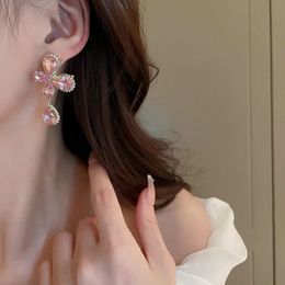 Dangle & Chandelier Shiny Crystal Flower Drop Earrings For Women Korean Style Beautiful New Pendientes