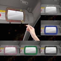 Car Organiser Colourful Rhinestones Diamond Inlaid Stainless Steel Beauty Mirror Sun Visor Cosmetic