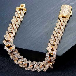 Link Chain 12mm Men's Women Miami Square Lock Diamond Claw Set Hip Hop Jewellery Cuban Bracelet Fawn22