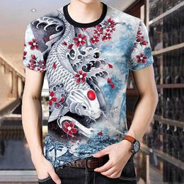 Ice Silk Men's Short-sleeved T-shirt Korean 3D Printed Bottoming Shirt Youth Summer Clothing Round Neck Men T-Shirts