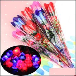 Led Toys Lighted Gifts Valentines Day Light Up Flashing Rose Flower Glowing Illuminate Simation For C Dh2Ix