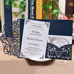 Gift Wrap 10pc Blue White Elegant Laser Cut Wedding Invitation Cards Greeting Card Customise Business With RSVP Decor Party SuppliesGift