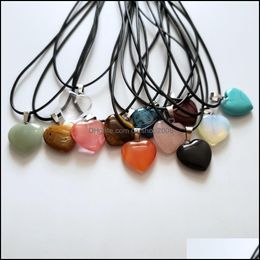 Anhänger Halsketten Anhänger Schmuck Großhandel 24 teile/los Gemischte Natursteine Herz Pendum Leder Ketten Necklac Dhaoi