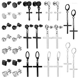 Stud 15 Pairs Stainless Steel Cross Earrings Studs Hoop Hinged Dangle Punk For Men And Women Moni22