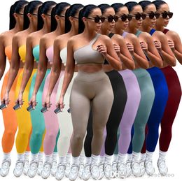 2022 Women Summer Tracksuits Designer One Shoulder Vest Leggings Sports Jogging 2 Piece Set Yoga Pants Suit Ladies Sweatsuits