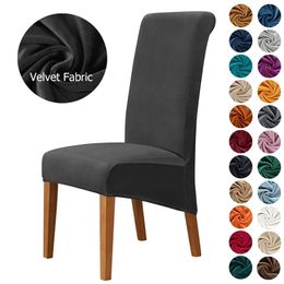 High Back XL Size Chair Cover Silver Velvet Fabric Stretch Chair Covers for Home Dining Room Wedding el Banquet Spandex 220517