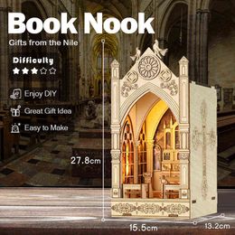 Wooden DIY Book Nook Shelf Insert Kit Street Mirror Handmade Construction Miniature Furniture for Gifts for Children