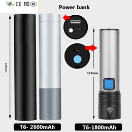 New Power bank XM-L T6 LED Head Flashlight Lamp Torch Built in 18650 Rechargeable Battery 2 in 1 2000lm 10W Lantern for Camping