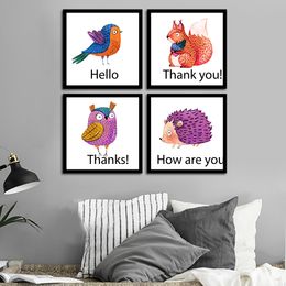 Abstract nimated Squirrel Hedgehog Night Nordic Posters And Prints Wall Art Canvas Painting Wall Pictures For Living Room Decor