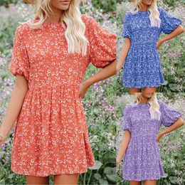 Skirts Floral Print Dresses Women Summer Short Sleeve Dress 2022 Stylish Casual Loose Maxi Suspender Female BeachDress SundressSkirts