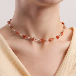 Simple Natural Green Stone Chain Necklace for Women Fashion Statement Choker Necklaces Jewelry