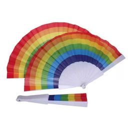 Folding Rainbow Fan Rainbow Printing Crafts Party Favour Home Festival Decoration Plastic Hand Held Dance Fans Gifts 500pcs Sea Shipping DAP480