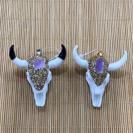 Pendant Necklaces Animal Bull Head Shaped Resin Diamond Inlaid Amethyst Suitable For DIY Jewellery Making Necklace Bracelet Accessories 1pcsPe