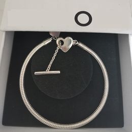 New Women's Bracelet 925 Sterling Silver Love Heart T-Bar Snake Chain bangles Designer Luxury Original Fit Pandora Ladies Jewelry Gift Pulseira with Original Box