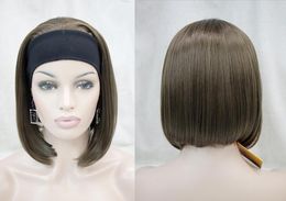 Women's Short Brown Straight Ladies Daily 3/4 Half Wig Hair Cosplay Wig