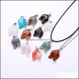 Arts And Crafts Natural Crystal Rose Quartz Carved Flower Leaf Shape Stone Pendant Necklace Chakra Healing Jewellery For Wome Sports2010 Dhkbj