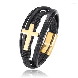 Bangle Classic Fashion Religious Style Metal Cross Multilayer Design Leather Bracelet For Men GiftBangle Kent22