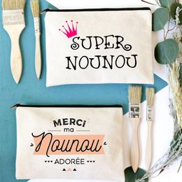 Cosmetic Bags & Cases Merci Super Nounou Print Bag Women Neceser Makeup Canvas Zipper Pouch Travel Toiletries Organizer Gifts For NounouCosm