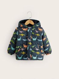 Toddler Boys Dinosaur Print Hooded Puffer Coat SHE