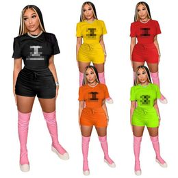Wholesale Designer Tracksuits Women Two Piece Set Summer Letter Print Outfits Casual T Shirt Shorts Jogger Sport Suit Fashion O-neck Clothing K199