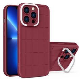 Luxury 3D Lattice Soft Silicone Cases Folding Camera Lens Protector Candy Invisible Stand Holder Shockproof Cover For iPhone 13 12 11 Pro Max XS XR X 7 8 Plus